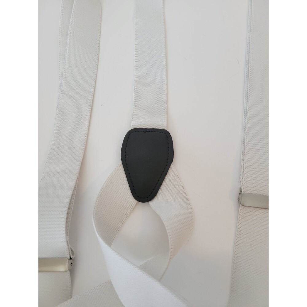 Men's White Adjustable Elastic Clip-On Suspenders with Black Accents - Picture 2 of 2